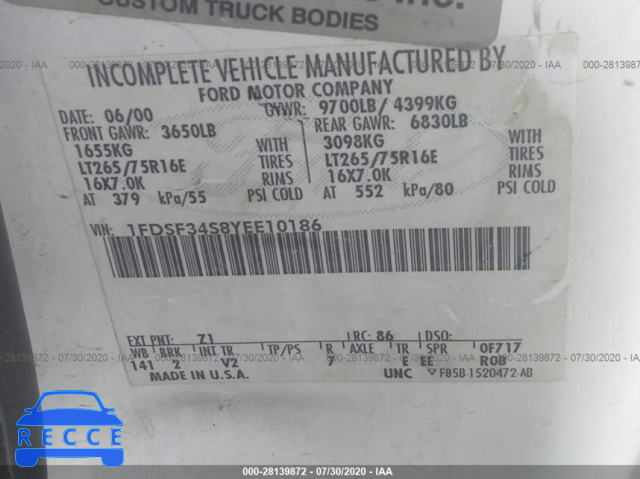 2000 FORD SUPER DUTY F-350 SRW XL/XLT/LARIAT 1FDSF34S8YEE10186 image 8
