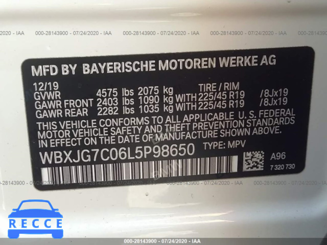 2020 BMW X1 SDRIVE28I WBXJG7C06L5P98650 зображення 8