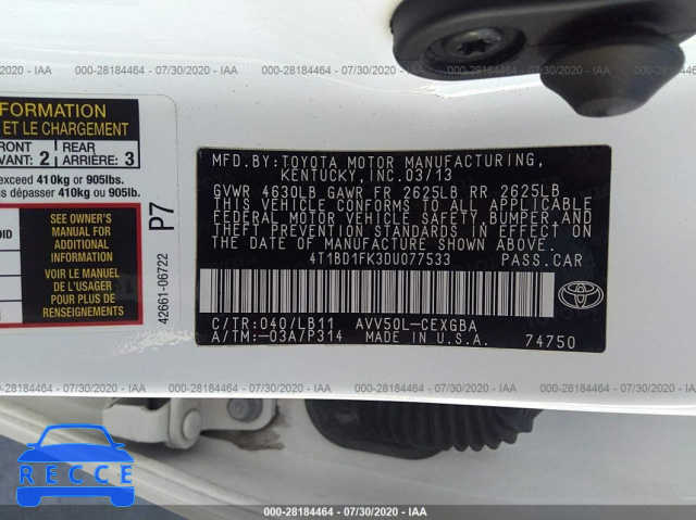 2013 TOYOTA CAMRY HYBRID LE/XLE 4T1BD1FK3DU077533 image 8
