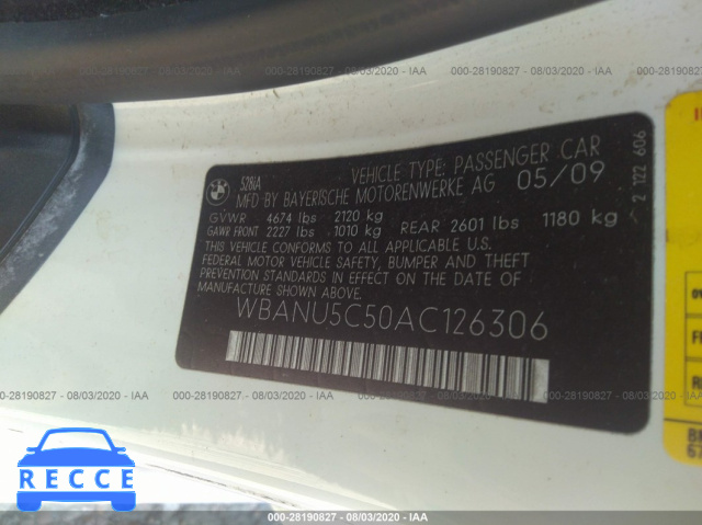 2010 BMW 5 SERIES 528I WBANU5C50AC126306 Bild 8
