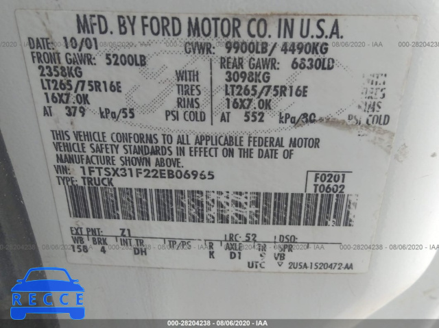 2002 FORD SUPER DUTY F-350 SRW XL/XLT/LARIAT 1FTSX31F22EB06965 image 8