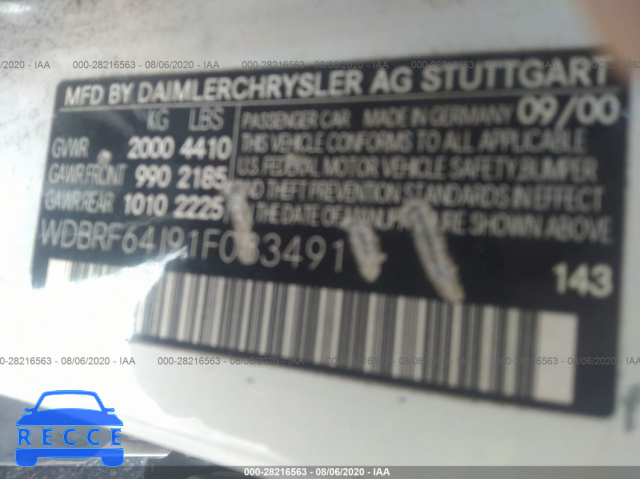 2001 MERCEDES-BENZ C-CLASS WDBRF64J91F033491 image 8