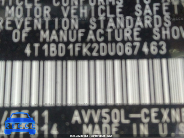 2013 TOYOTA CAMRY HYBRID LE/XLE 4T1BD1FK2DU067463 image 8
