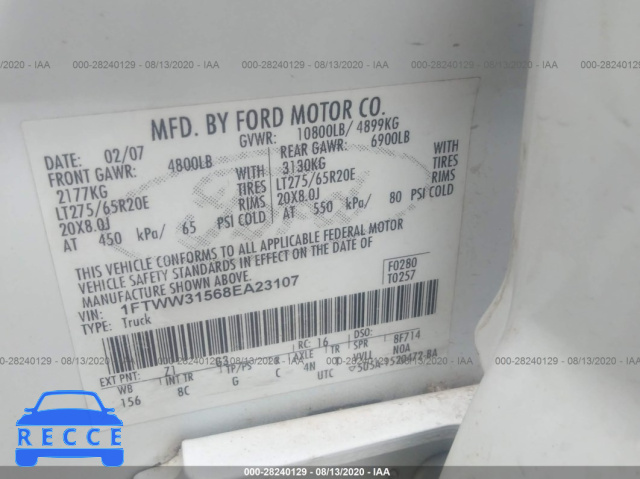 2008 FORD SUPER DUTY F-350 SRW XL/XLT/FX4/LARIAT 1FTWW31568EA23107 image 8