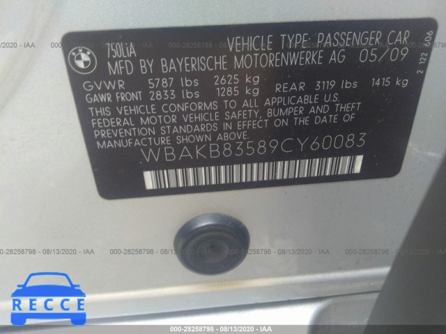 2009 BMW 7 SERIES 750LI WBAKB83589CY60083 image 8