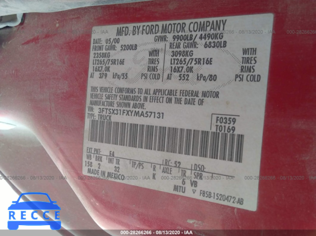 2000 FORD SUPER DUTY F-350 SRW XL/XLT/LARIAT 3FTSX31FXYMA57131 image 8