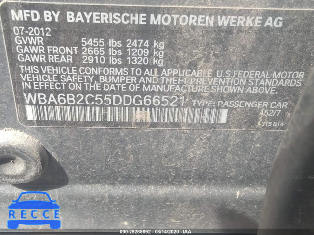2013 BMW 6 SERIES 650I WBA6B2C55DDG66521 Bild 8