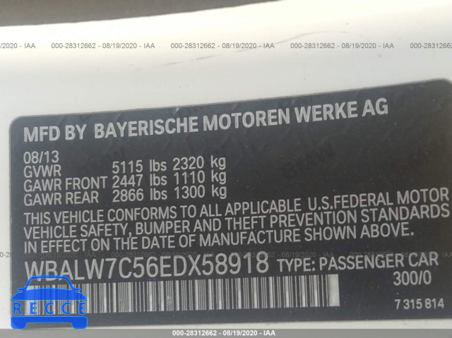 2014 BMW 6 SERIES 640I WBALW7C56EDX58918 image 8