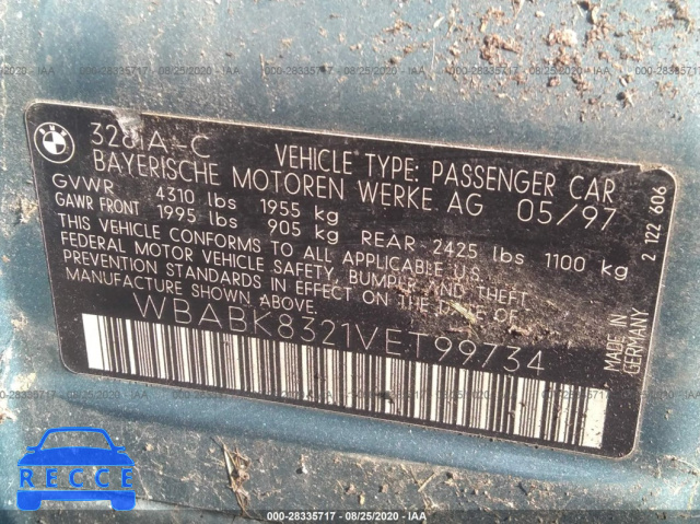 1997 BMW 3 SERIES 328ICA WBABK8321VET99734 image 8