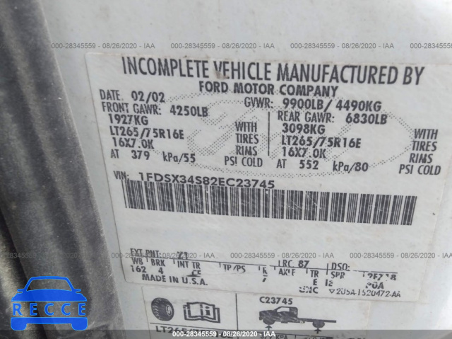 2002 FORD SUPER DUTY F-350 SRW XL/XLT/LARIAT 1FDSX34S82EC23745 image 8