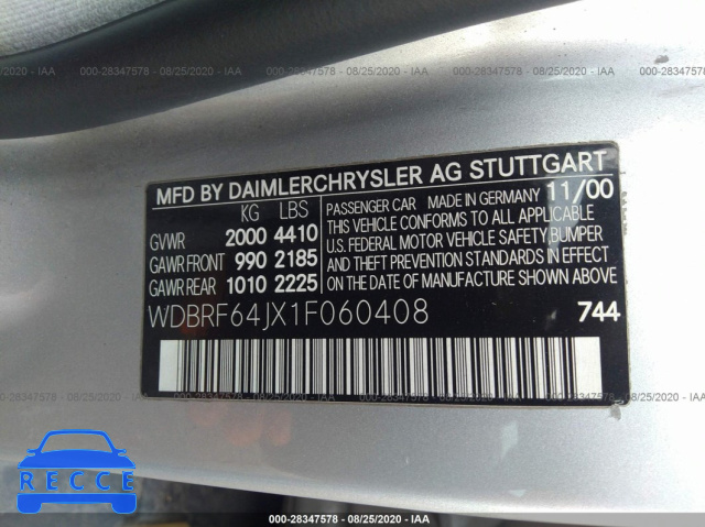 2001 MERCEDES-BENZ C-CLASS WDBRF64JX1F060408 image 8