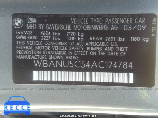 2010 BMW 5 SERIES 528I WBANU5C54AC124784 Bild 8