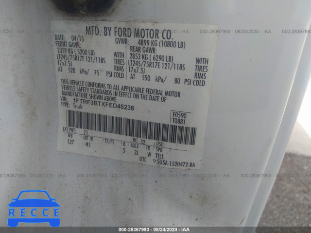 2015 FORD SUPER DUTY F-350 SRW XL/XLT 1FTRF3BTXFED45238 image 8