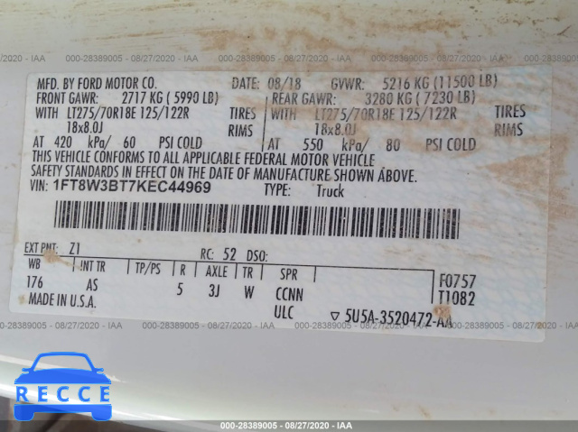 2019 FORD SUPER DUTY F-350 SRW XL/XLT/LARIAT 1FT8W3BT7KEC44969 image 8
