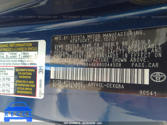 2008 TOYOTA CAMRY HYBRID 4T1BB46K88U044508 image 8