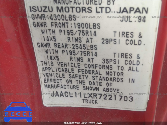 1994 ISUZU CONVENTIONAL SHORT BED JAACL11LXR7221703 зображення 8