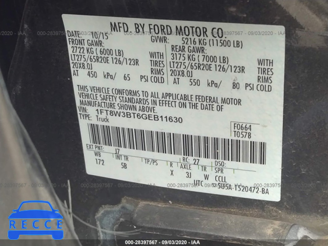2016 FORD SUPER DUTY F-350 SRW PLATINUM/XL/XLT/LARIAT 1FT8W3BT6GEB11630 image 8