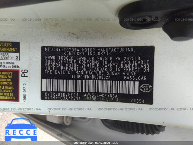 2013 TOYOTA CAMRY HYBRID LE/XLE 4T1BD1FK1DU088627 image 8