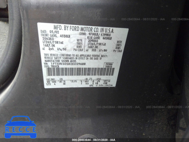 2002 FORD SUPER DUTY F-350 SRW XL/XLT/LARIAT 1FTSW30S82ED29688 image 8