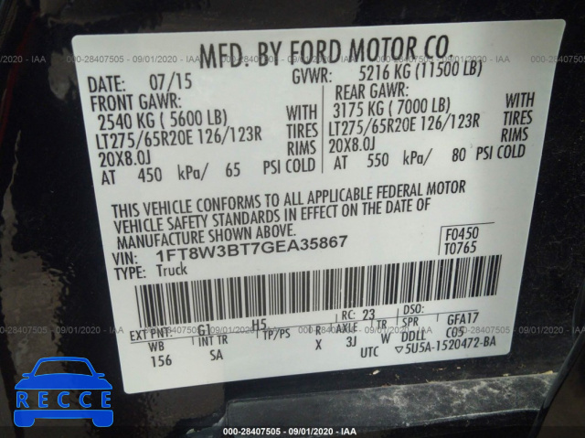 2016 FORD SUPER DUTY F-350 SRW PLATINUM/XL/XLT/LARIAT 1FT8W3BT7GEA35867 image 8