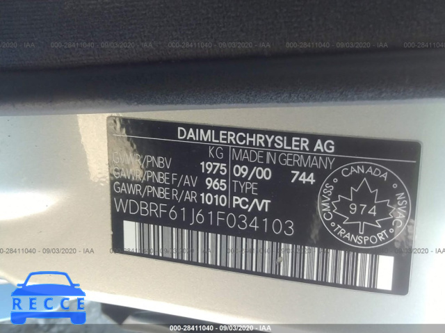 2001 MERCEDES-BENZ C-CLASS WDBRF61J61F034103 image 8