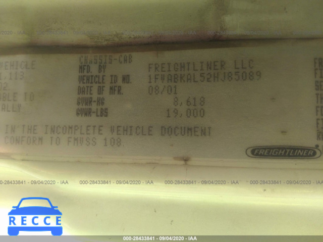 2002 FREIGHTLINER MEDIUM CONVENTIONAL FL50 1FVABKAL52HJ85089 image 8