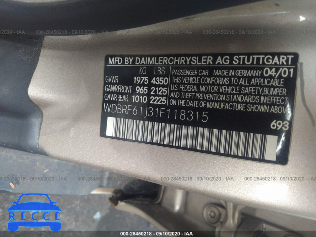 2001 MERCEDES-BENZ C-CLASS WDBRF61J31F118315 зображення 8