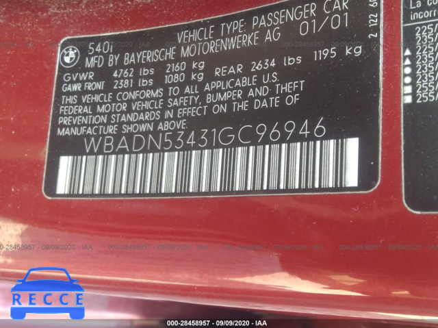 2001 BMW 5 SERIES 540I WBADN53431GC96946 image 8