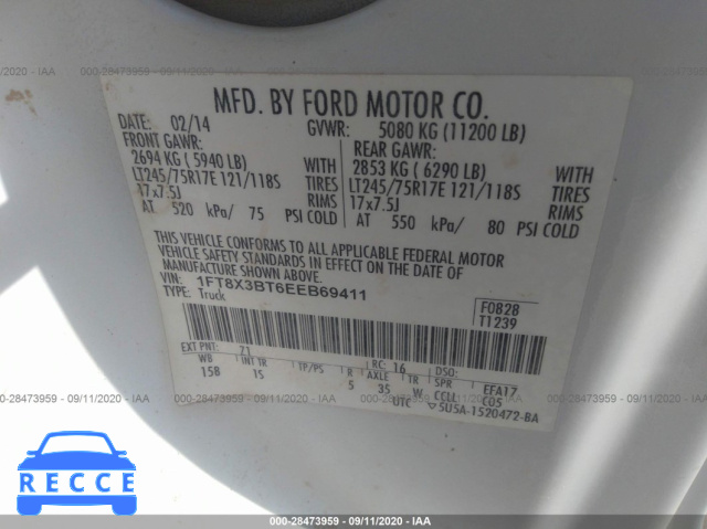 2014 FORD SUPER DUTY F-350 SRW XL/LARIAT/XLT 1FT8X3BT6EEB69411 image 8
