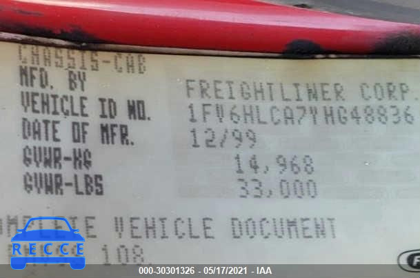 2000 FREIGHTLINER FL70 FL70 1FV6HLCA7YHG48836 image 7