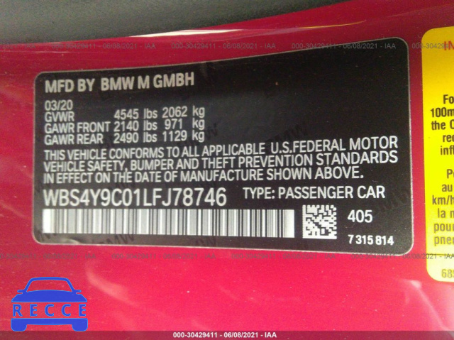 2020 BMW M4  WBS4Y9C01LFJ78746 зображення 8