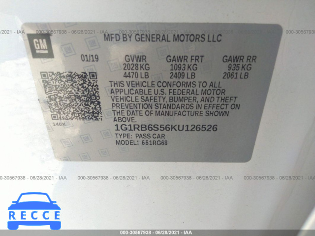 2019 CHEVROLET VOLT PREMIER 1G1RB6S56KU126526 image 8