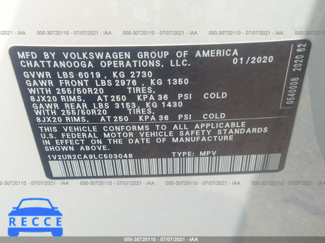 2020 VOLKSWAGEN ATLAS 3.6L V6 SE W/TECHNOLOGY 1V2UR2CA9LC503048 image 8