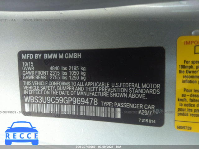 2016 BMW M4  WBS3U9C59GP969478 image 8