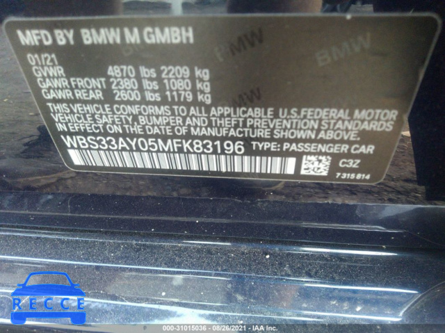 2021 BMW M3 COMPETITION WBS33AY05MFK83196 image 8