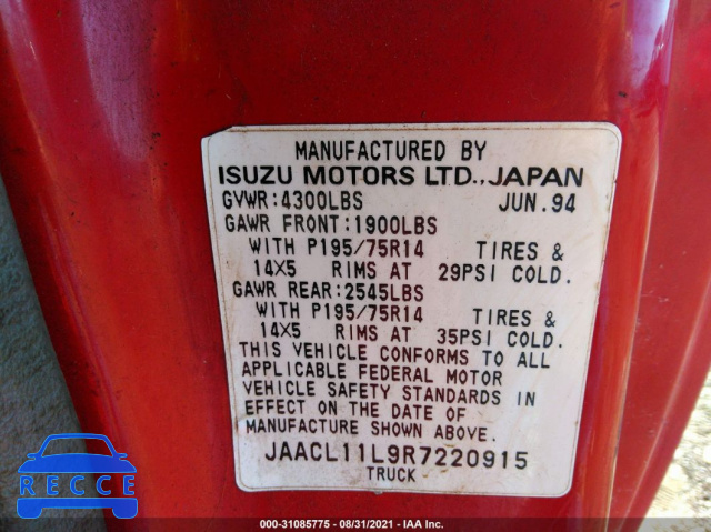 1994 ISUZU CONVENTIONAL SHORT BED JAACL11L9R7220915 image 8