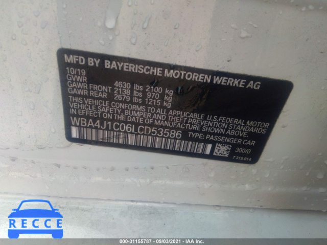 2020 BMW 4 SERIES 430I WBA4J1C06LCD53586 image 8