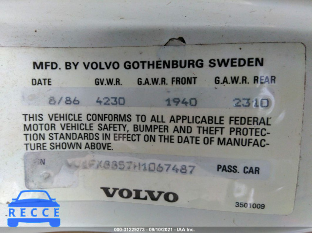 1987 VOLVO 740 GLE YV1FX8857H1067487 image 8