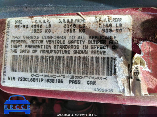 1993 SAAB 9000 CS/CSE/AERO YS3CL68M1P1038106 Bild 8