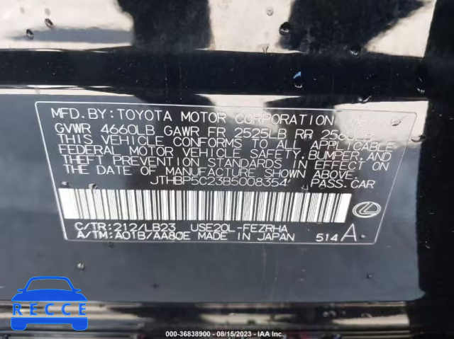2011 LEXUS IS F JTHBP5C23B5008354 image 8