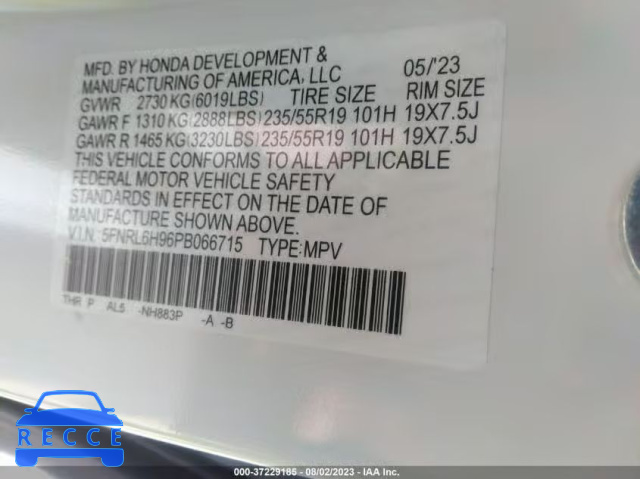 2023 HONDA ODYSSEY ELITE 5FNRL6H96PB066715 image 8