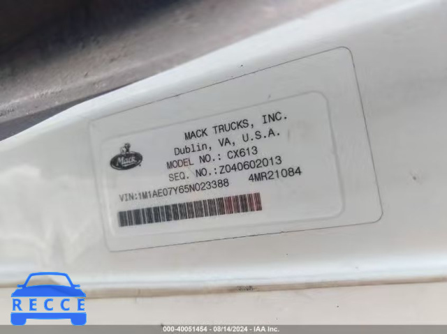 2005 MACK CX613 CX600 1M1AE07Y65N023388 image 7